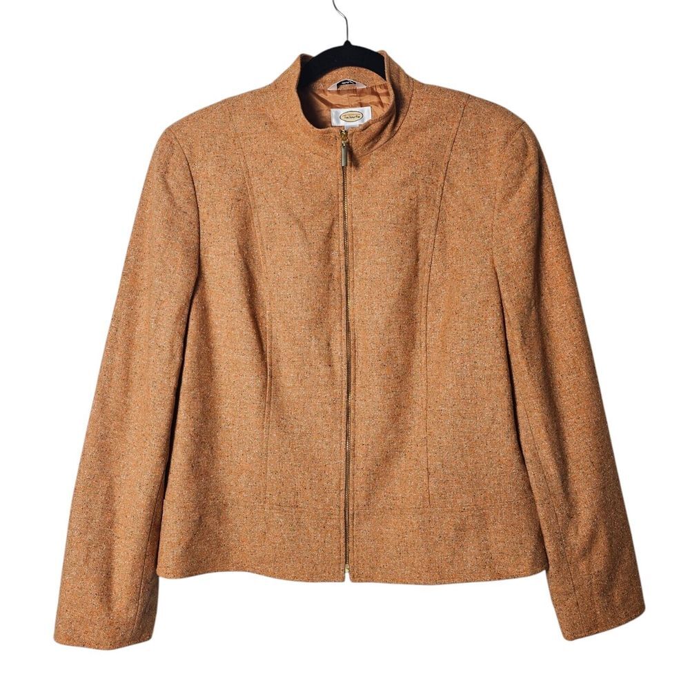 Talbots Orange Blazer Jacket Wool Silk 16 Zip Up Career‎ Office Work Mandarin
